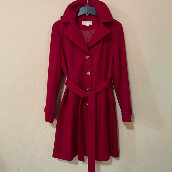 MICHAEL Michael Kors Jackets & Blazers - Michael Kors Red Coat Wool Belted with Removable Hood